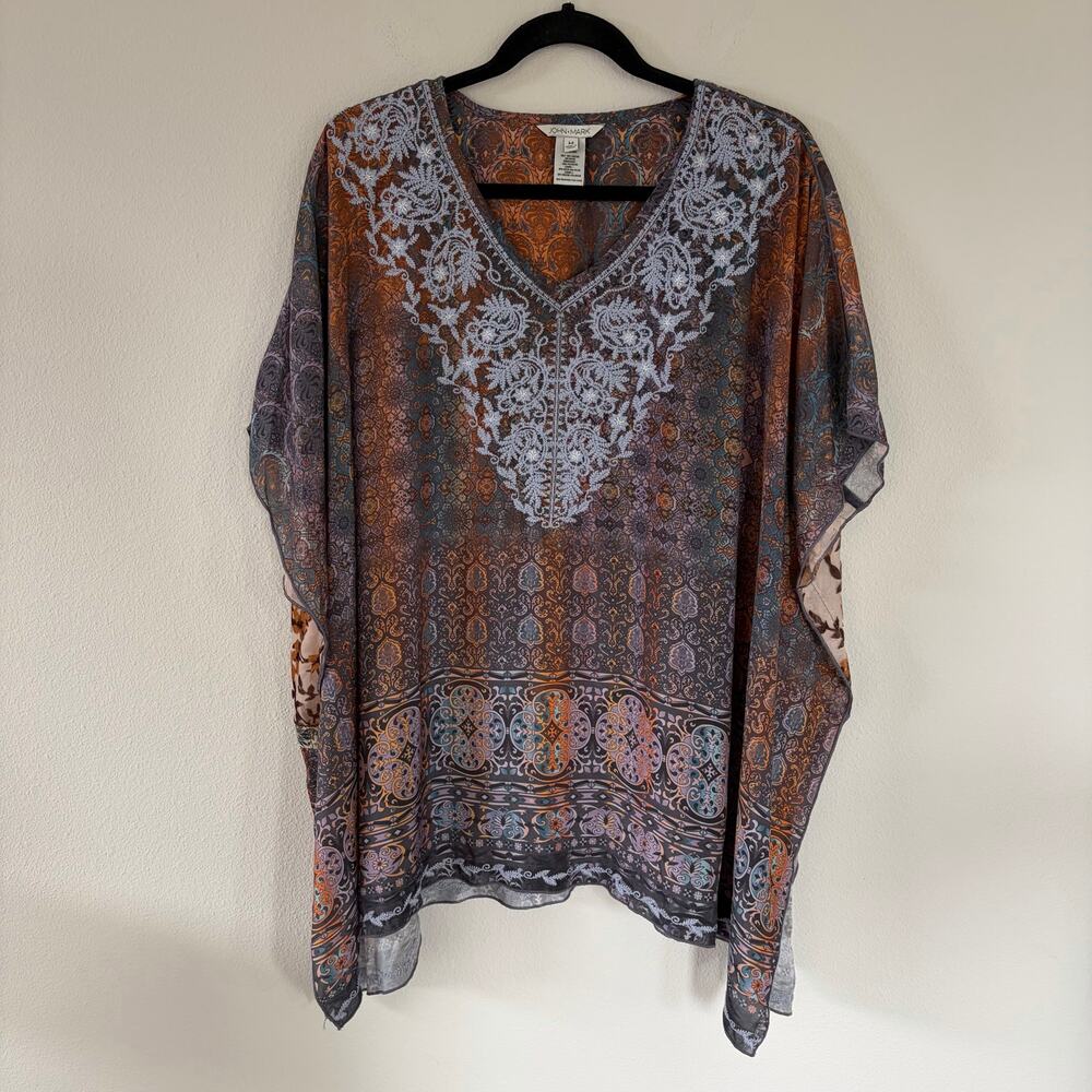 JOHN MARK Embroidered Floral Poncho Tunic (M)